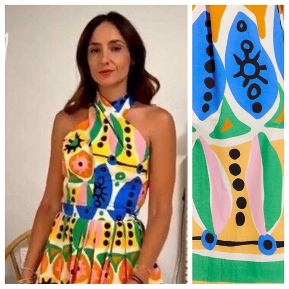 NWOT. Zara Multicolored Printed Crop Halter Top. Size S. - Picture 3 of 9